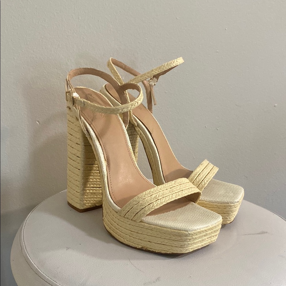 Express Cream Platform Sandals with Block Heel